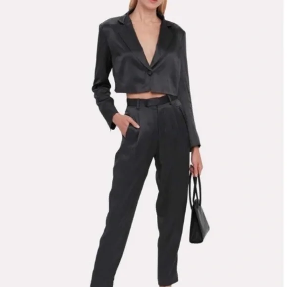 Fleur du Mal Black Crop Suit Pants and Jacket Set - Picture 1 of 9
